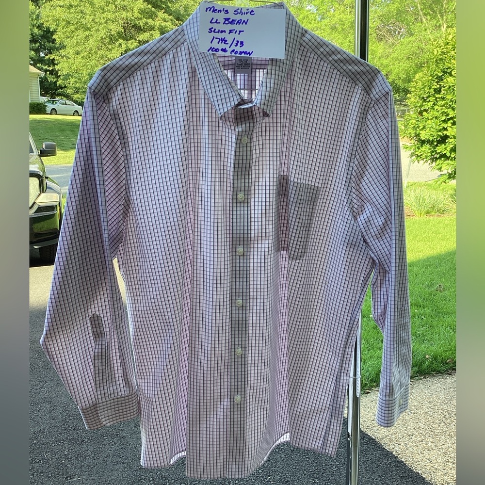 L.L. Bean Purple and White Casual Button Down Shirt
